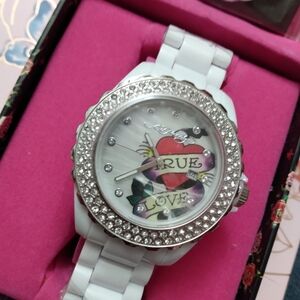 Ed Hardy White and Silver Women's Watch with Colorful Dial